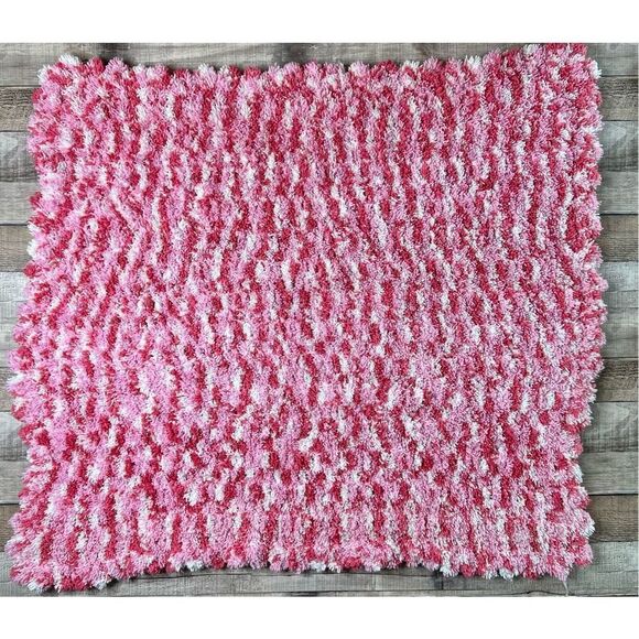 Pink & White High Pile Handmade Baby Toddler Throw Blanket 31.5" x 35" - Picture 1 of 6